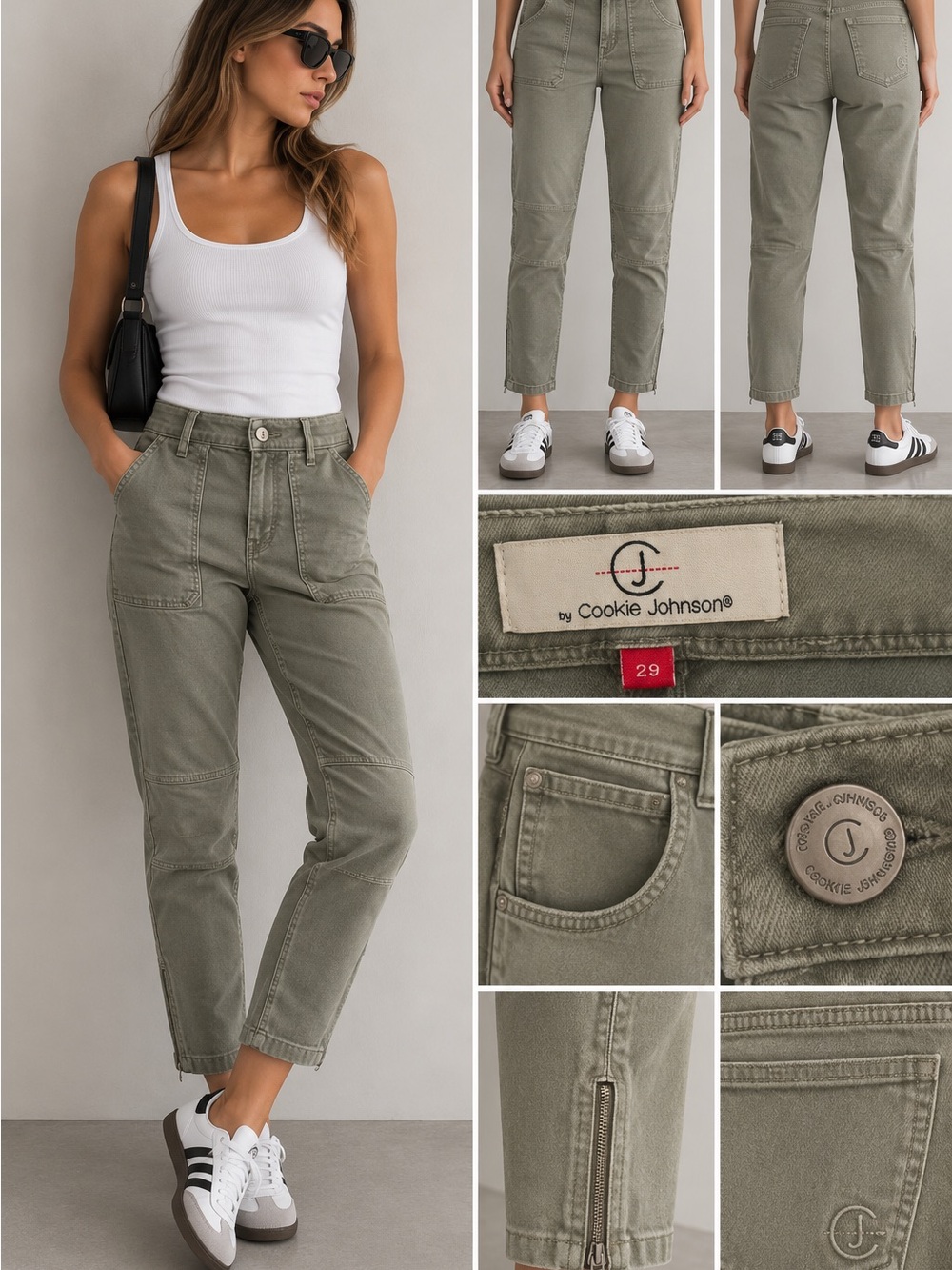 Cookie Johnson Olive High-Rise Cropped Utility Jeans
